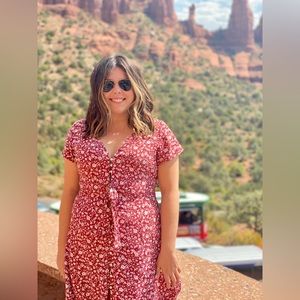 Floral Button Down Midi Dress with Side Slits